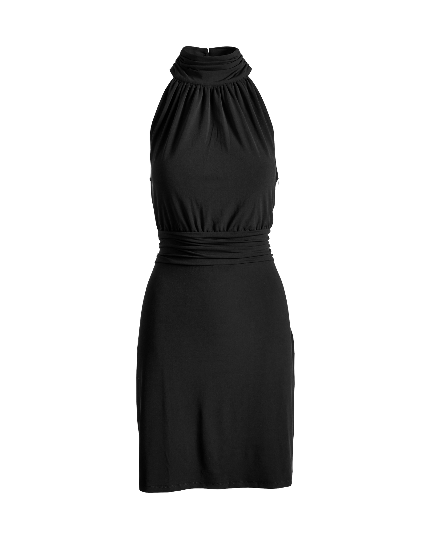 High-Neck Blouson Midi Dress